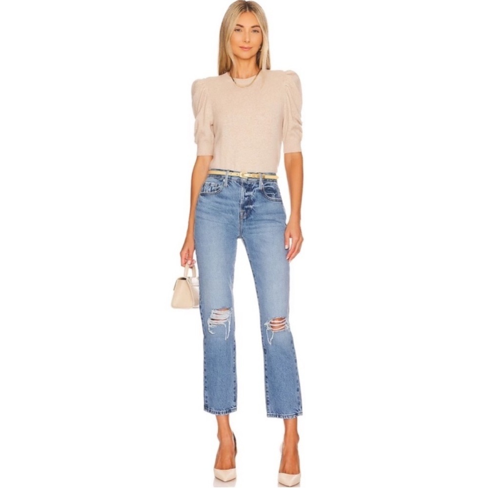 Frame Denim Light Blue Straight Leg Ripped Jeans